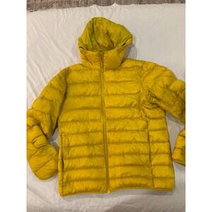 Uniqlo Ultra Light Down Puffer Jacket Mustard Yellow Hooded Coat Womens